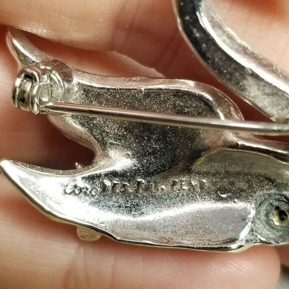 Vintage Coro Swan Brooch, Silver Tone Rhinestone Signed Pat Pend, Retro Estate - Picture 4 of 7